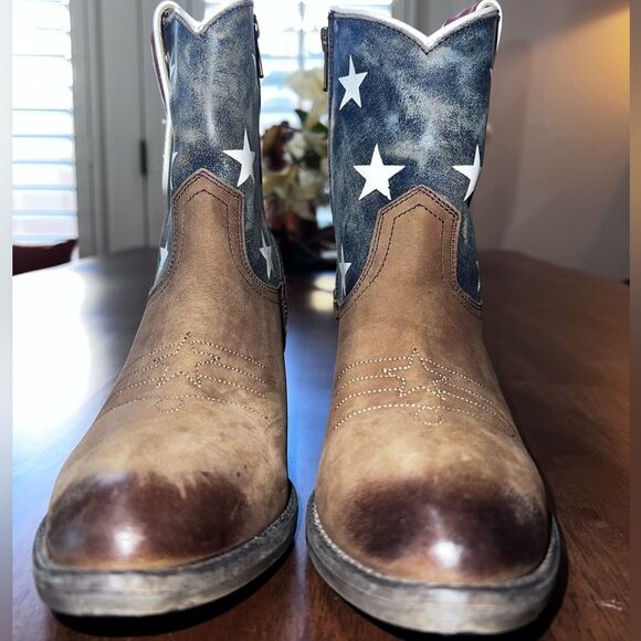 Sheryl Crow Americana Patriot Ankle Western Boots Leather Stars Stripes 7.5 M - Picture 5 of 11